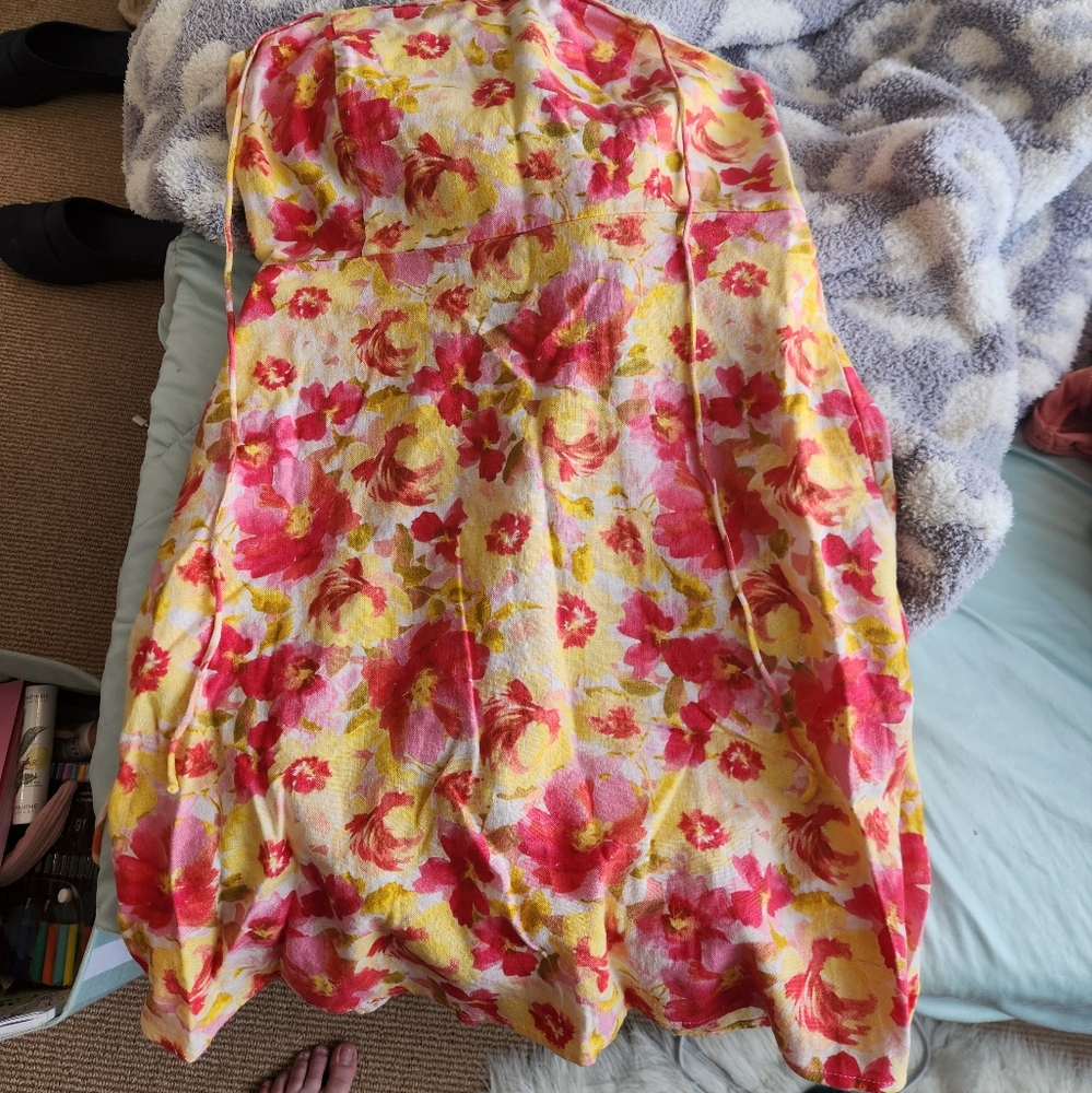 Old Navy Linen Blend Floral Strapless Dress
